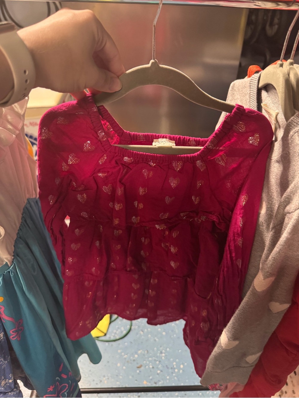 Crewcuts Girls' Fuchsia Metallic Heart Tiered Top